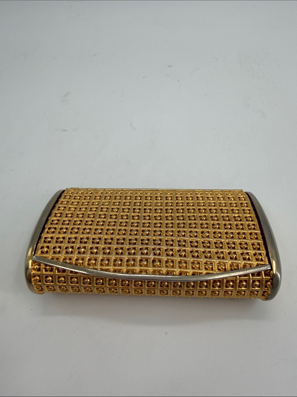 Vintage 60's Italian Gold Metal Basket-Weave Minaudiere Clutch Bag Made in Italy